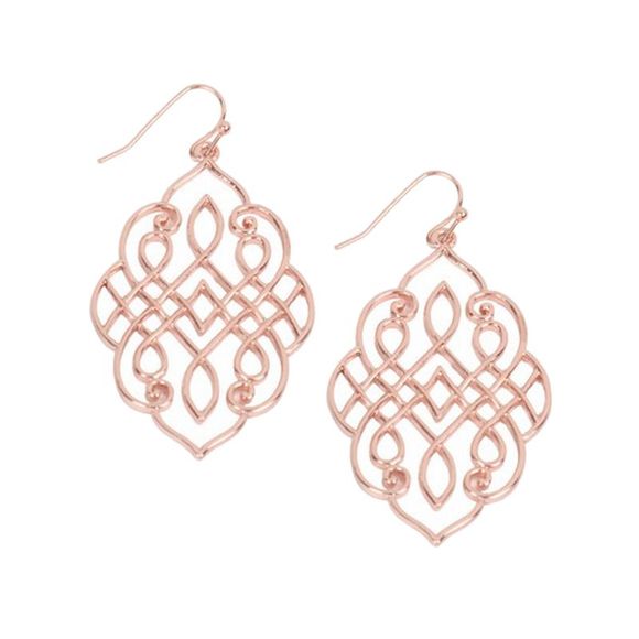 Rose Gold Moroccan Filigree Dangle Hook Earrings - Picture 1 of 1